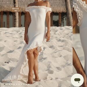 Meshki Off-Shoulder Cream Asymmetrical Dress